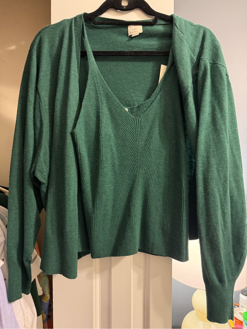NWT a new day Emerald Green Knit Tank and Cardigan Set